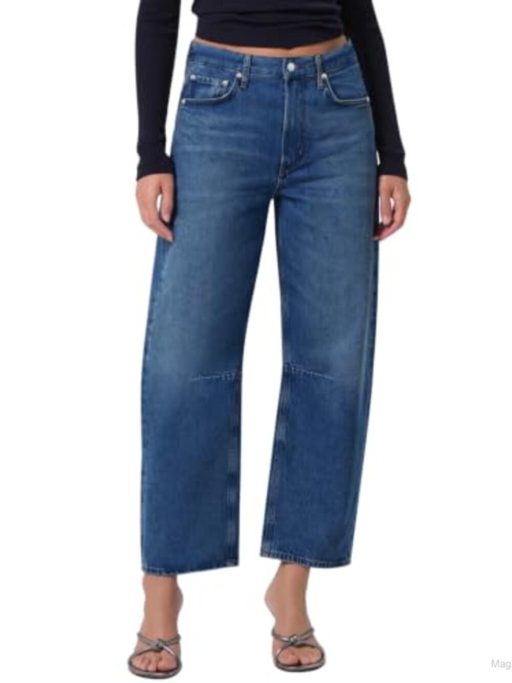Barrel Jeans Women Mid Rise Baggy Wide Leg Stretch Denim Cropped Ankle Pants